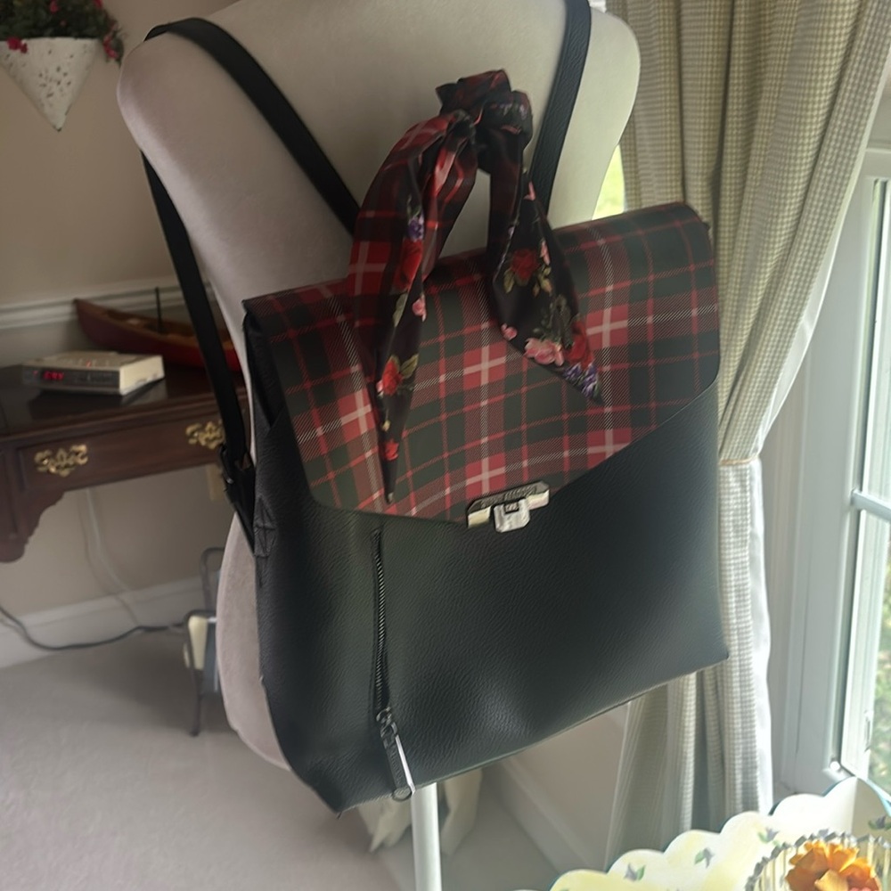 Steve Madden Red & Black plaid detail backpack